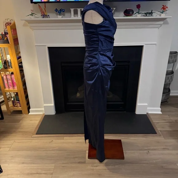 Rickie Freeman for Teri Jon Navy Ruched Evening Gown – Vintage Y2K – Size 6 - Picture 6 of 12